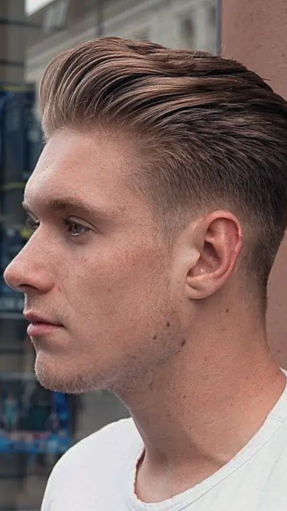 Low Skin Fade with Brush Back