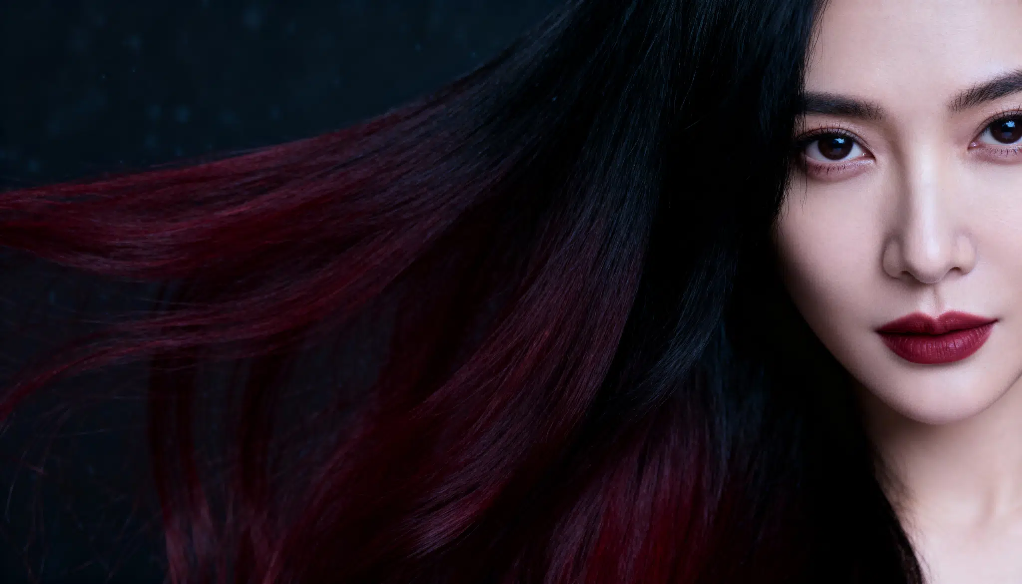 burgundy block on black hair