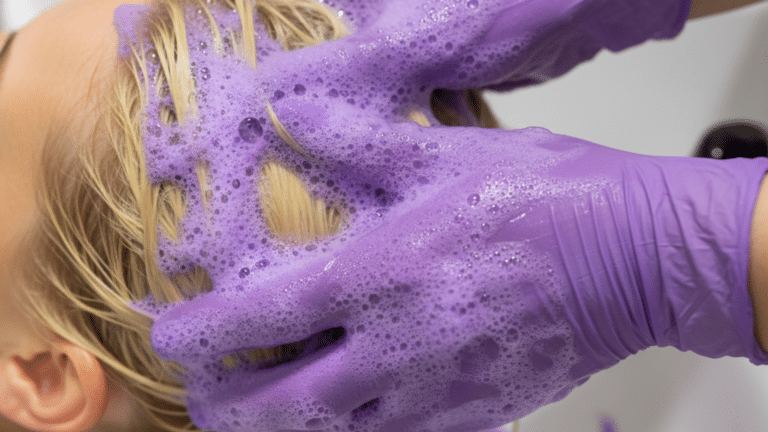 how long to leave in purple shampoo on yellow hair