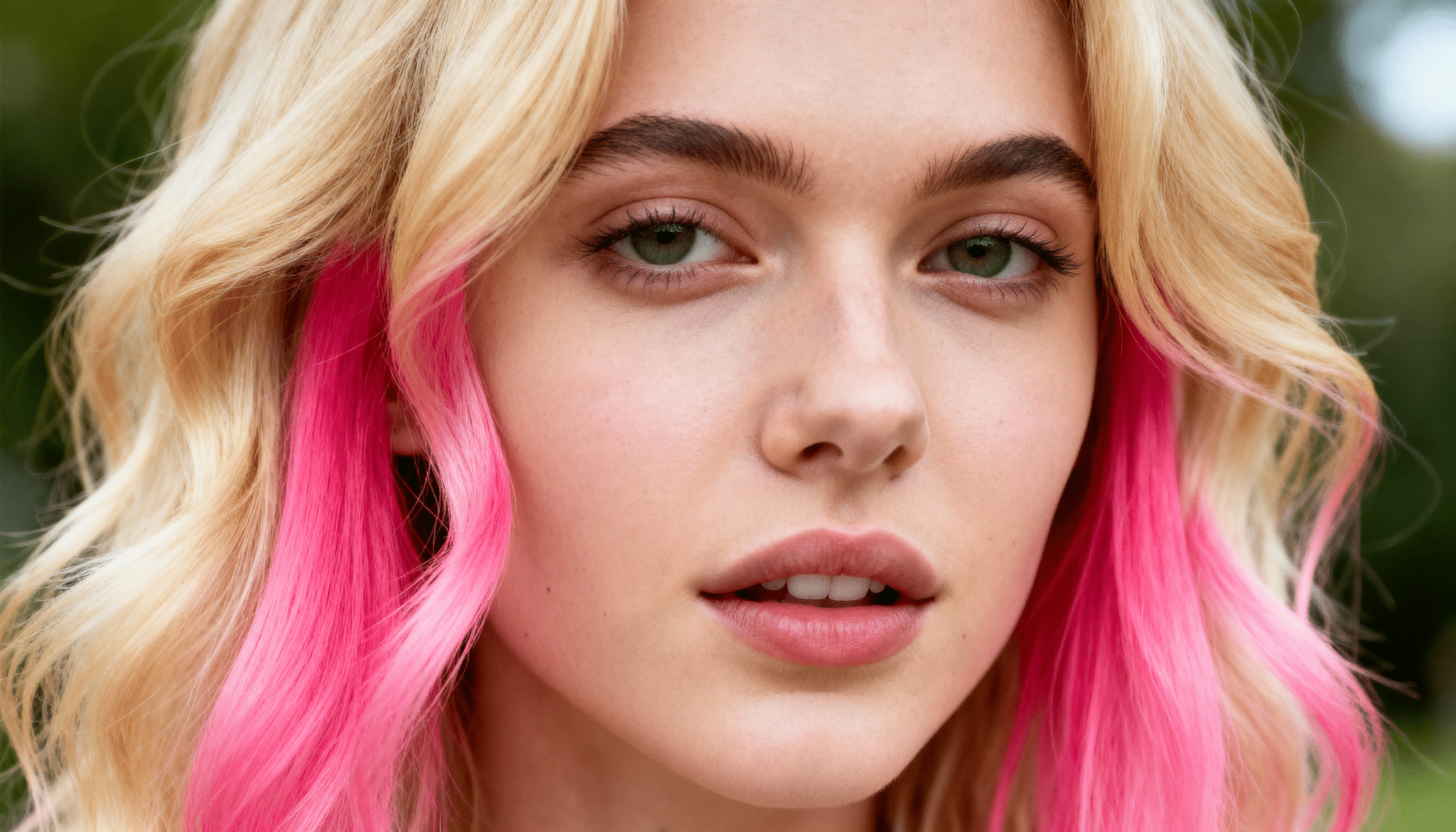 pink front streaks on blonde hair