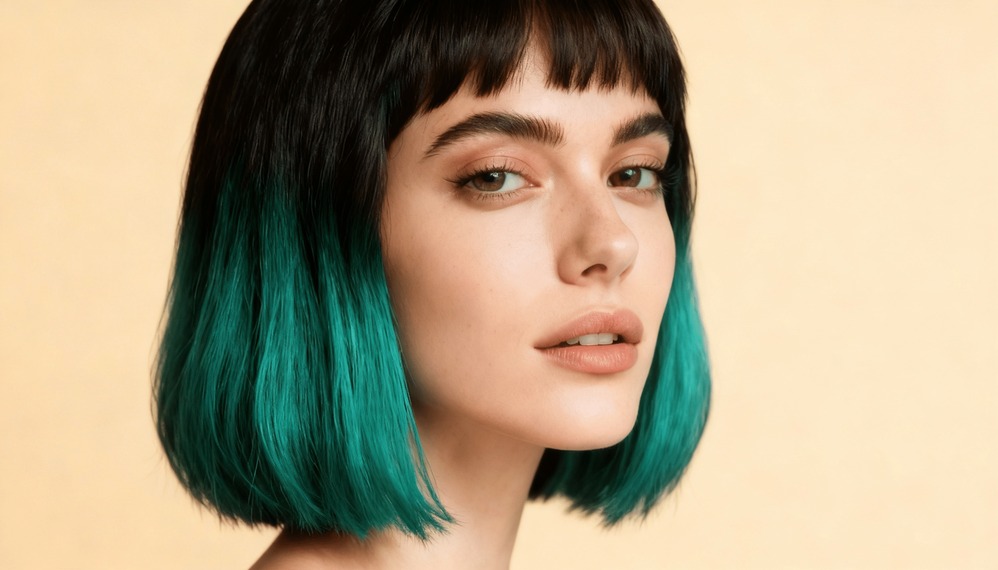 teal bottom block on dark hair