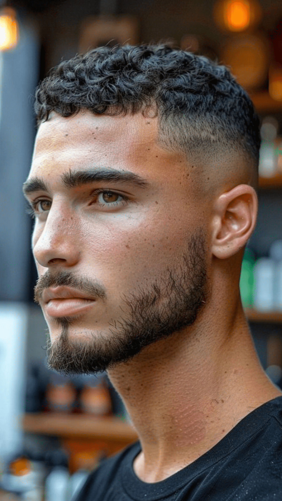 the tight fade with curly top