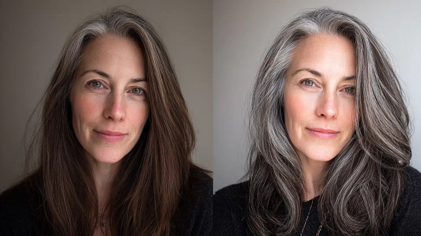 before and after brown hair with silver highlights