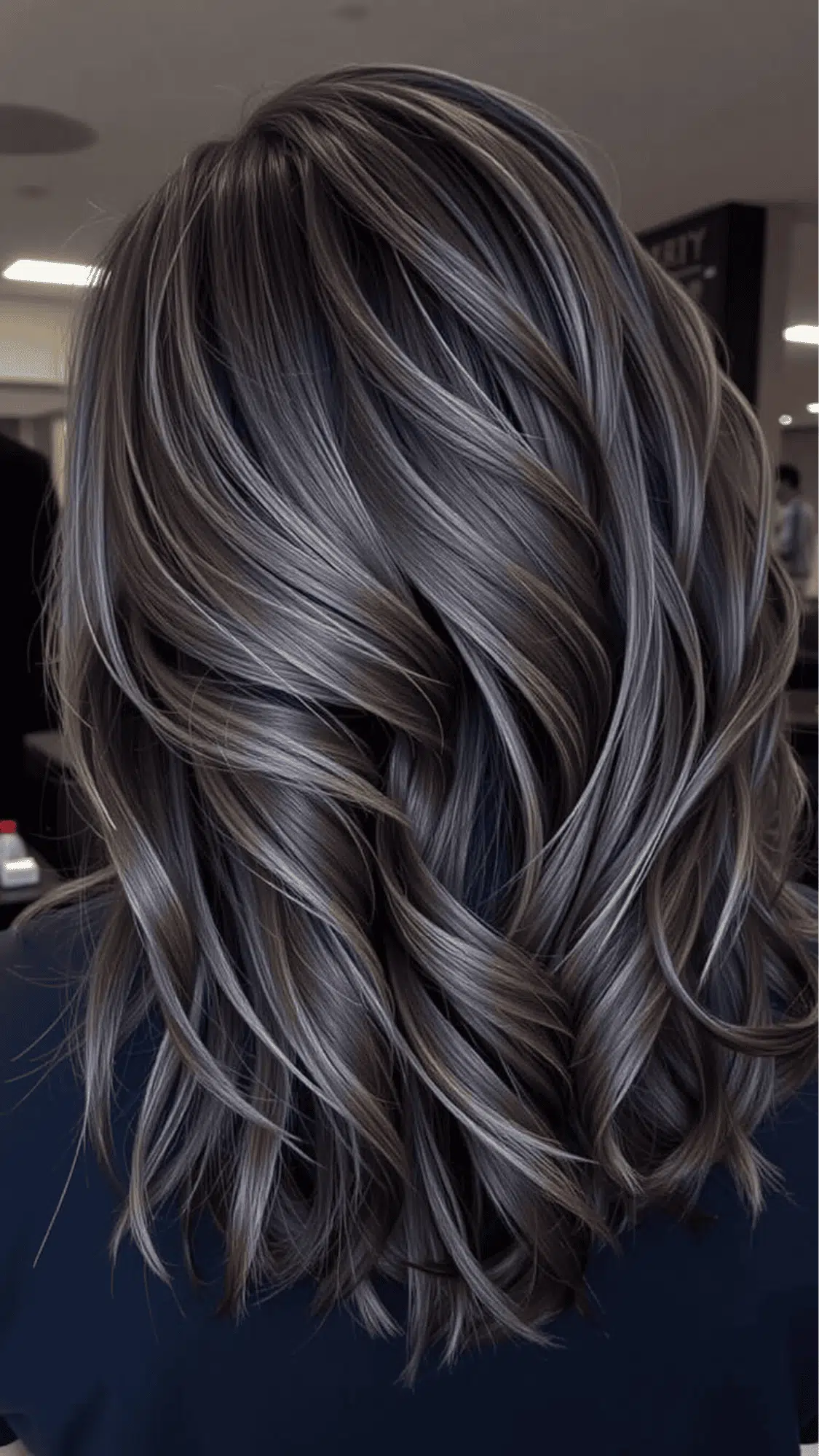 dark brown hair with pewter silver