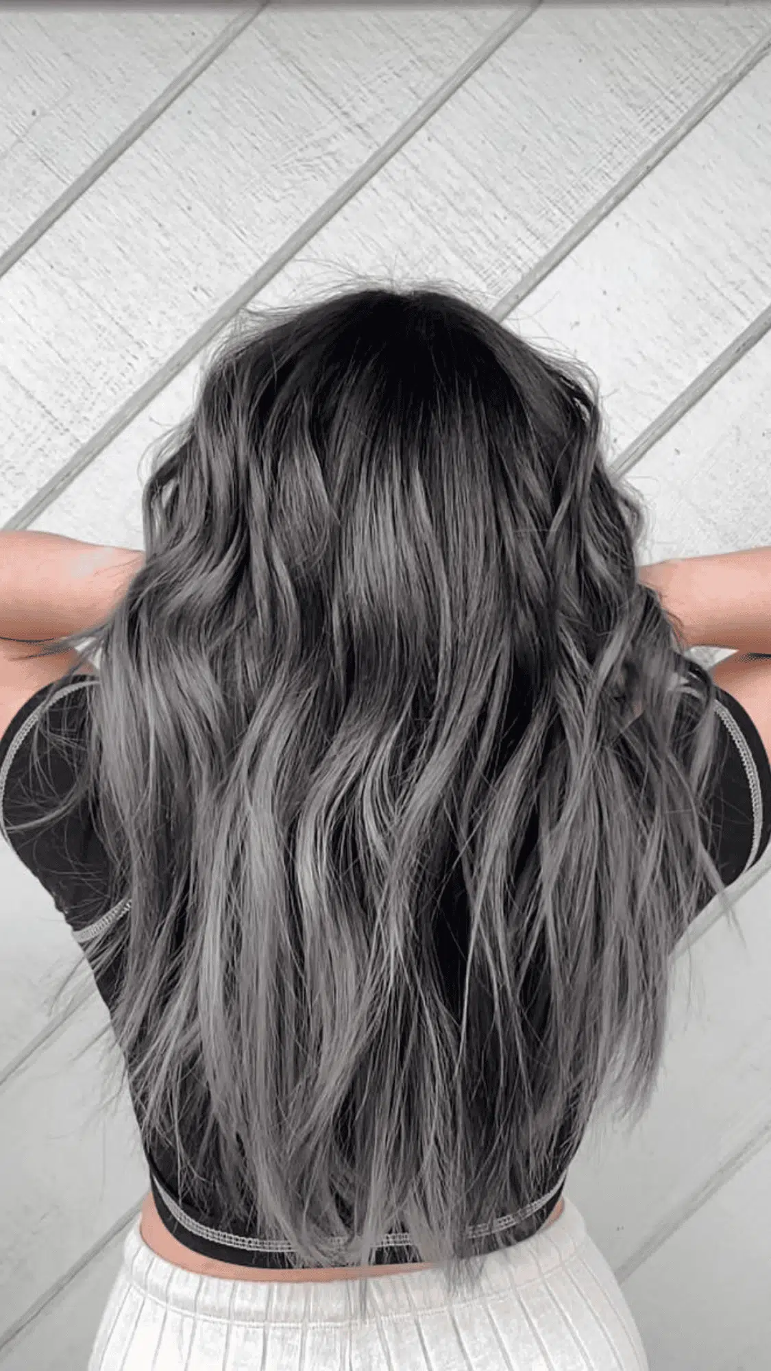 long brown hair with silver ribbons