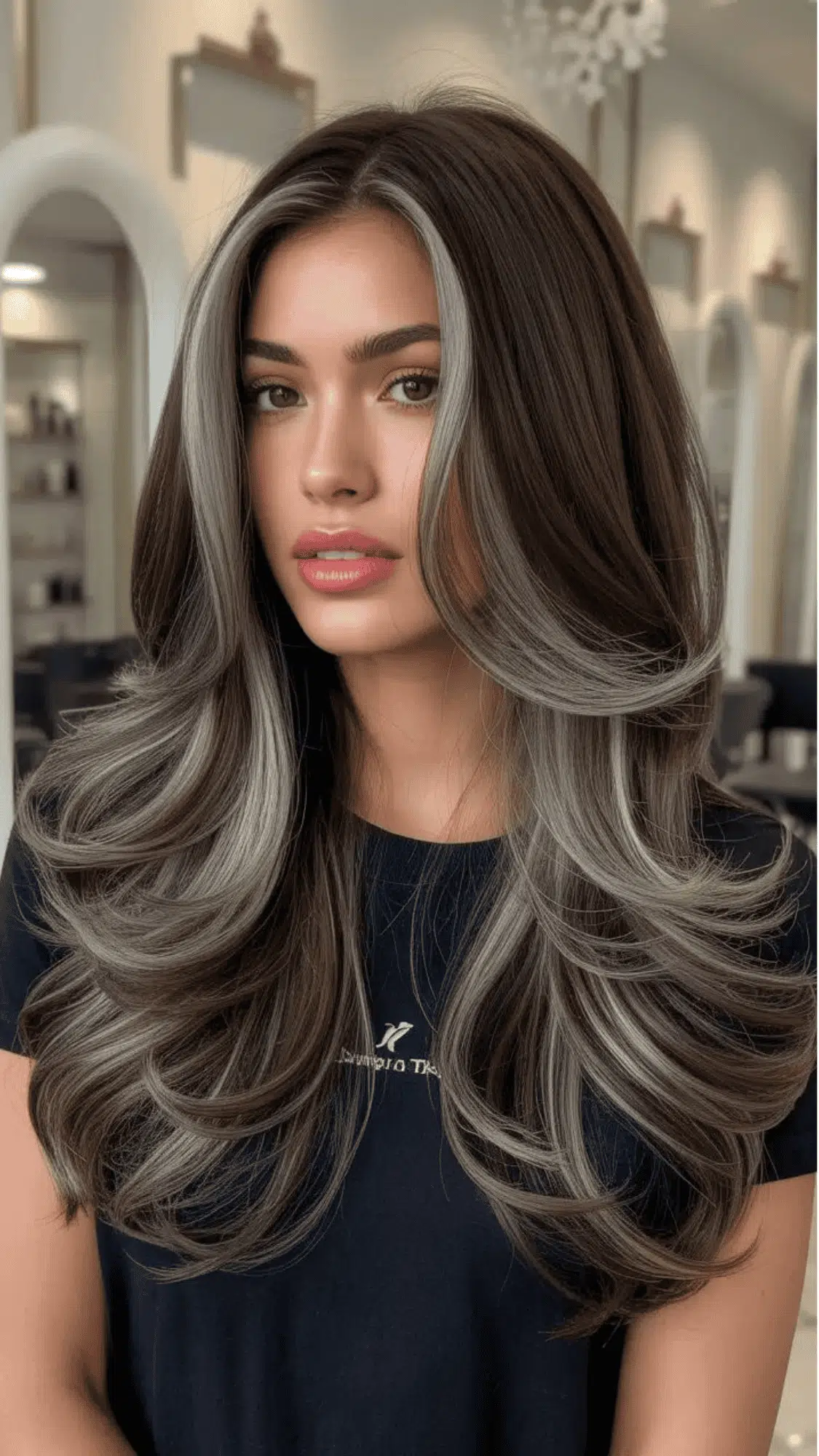 medium brown hair with ash silver