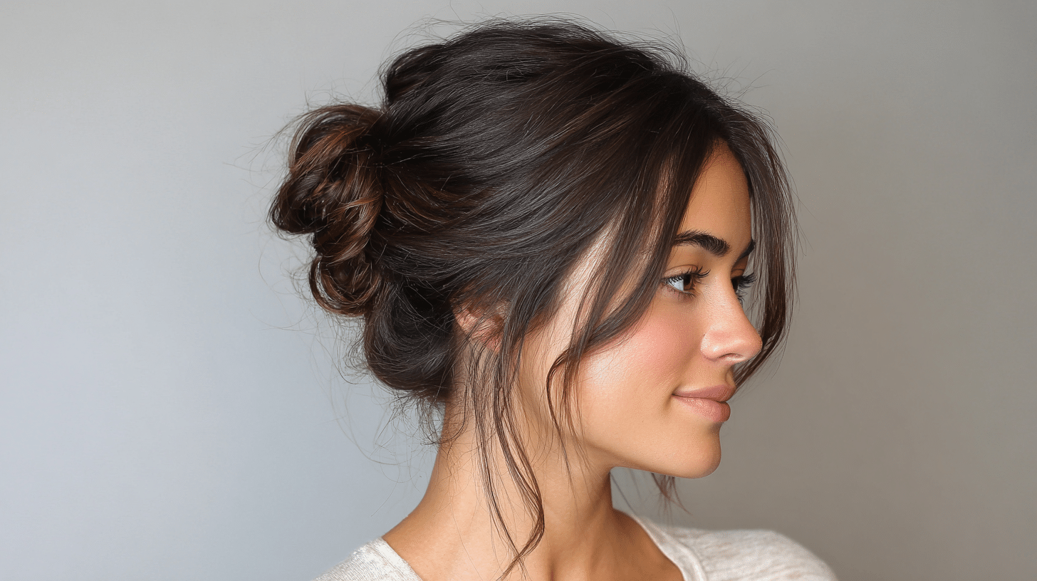 messy bun with face framing pieces