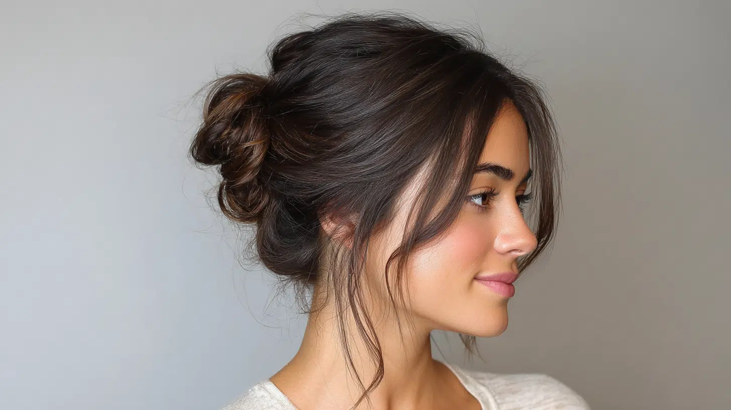 messy bun with face framing pieces