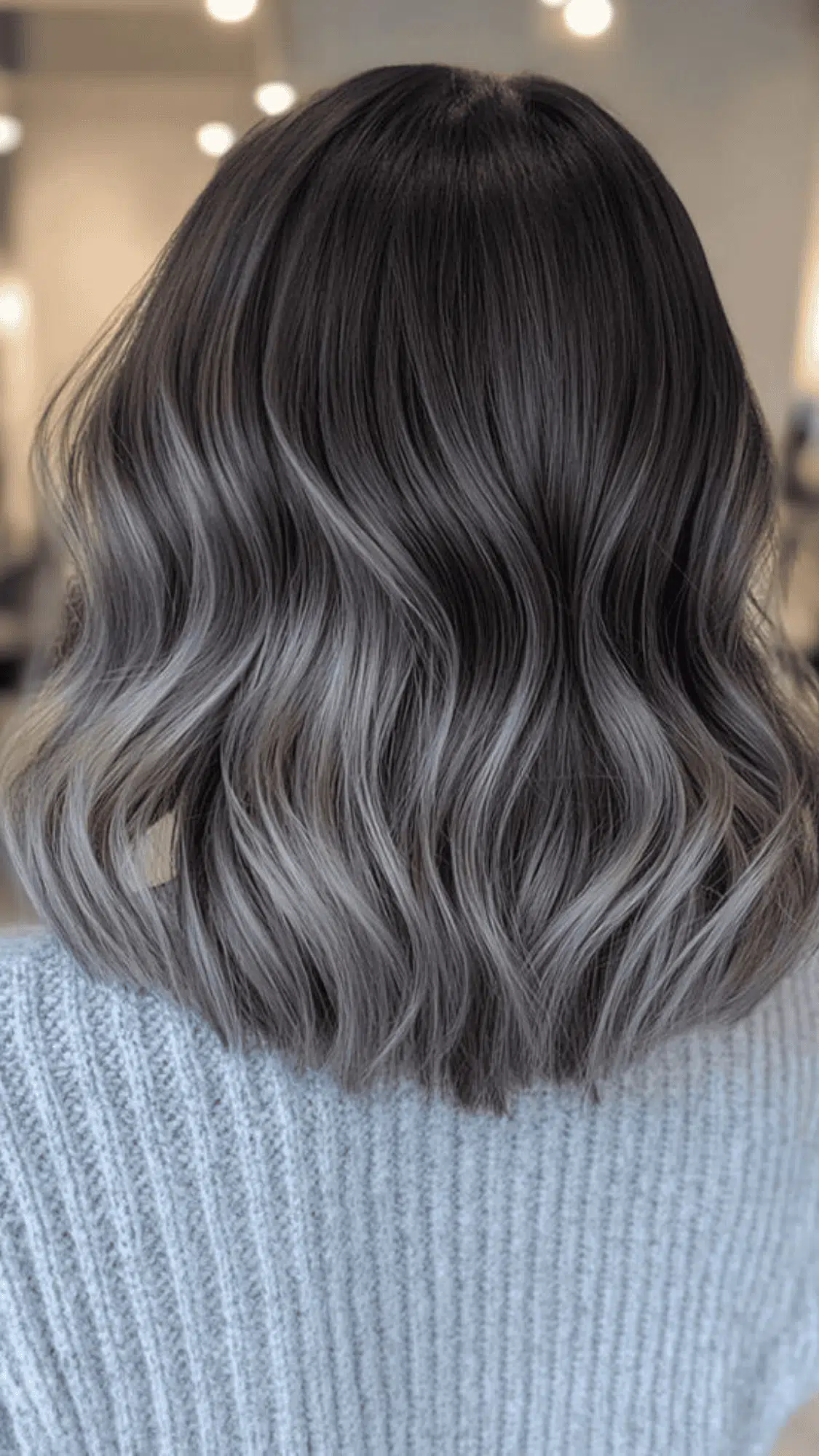 shoulder length brown hair with silver tips