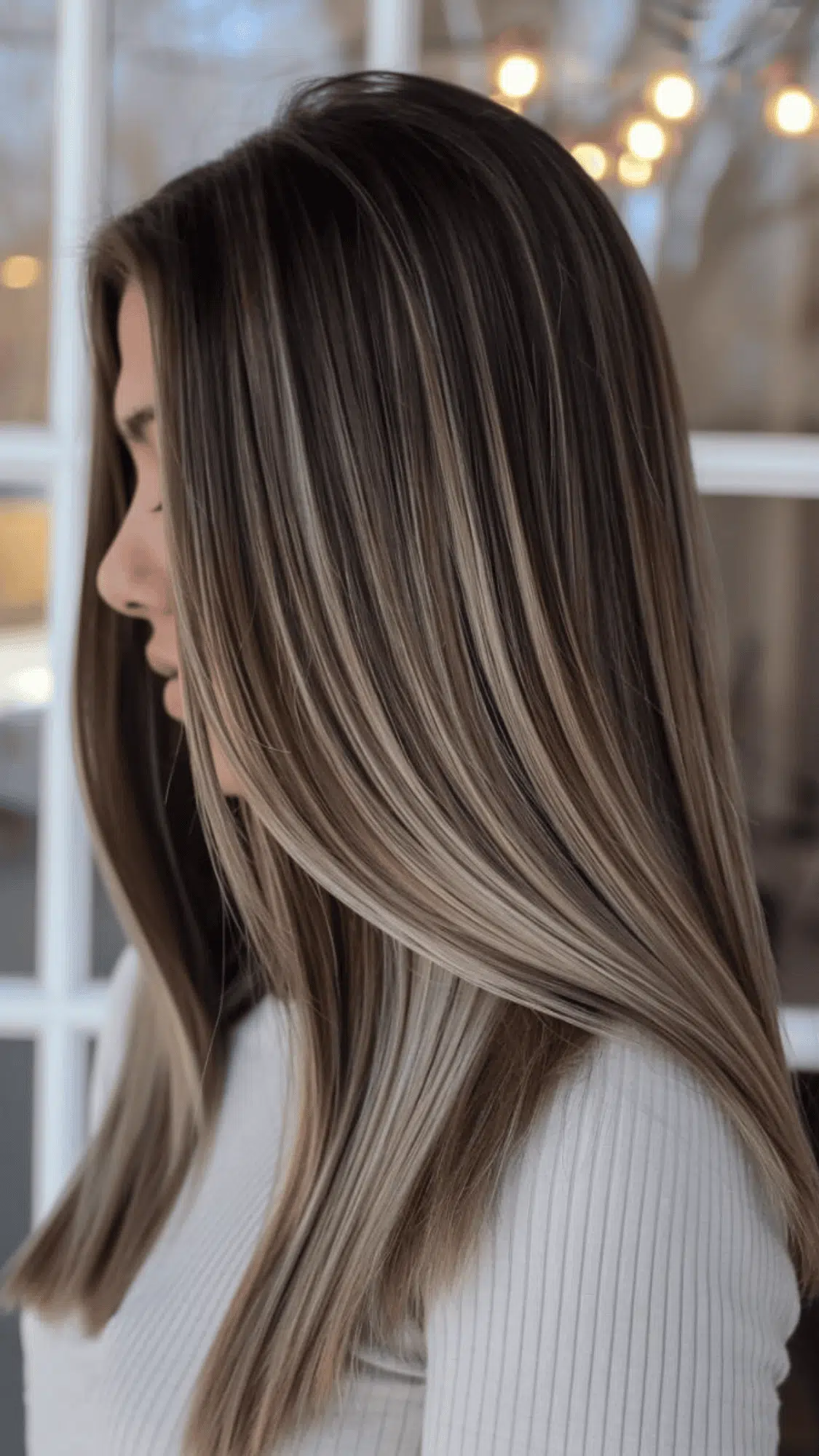 straight brown hair with silver streaks