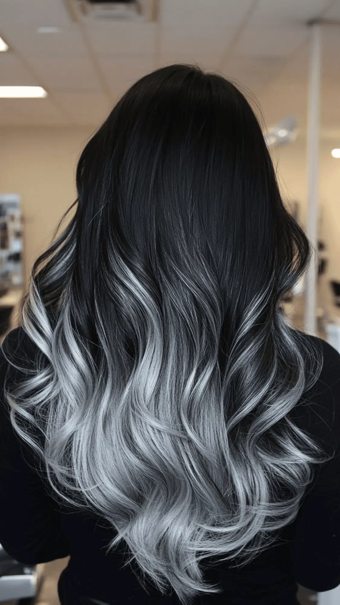 waist length brown hair with silver ends