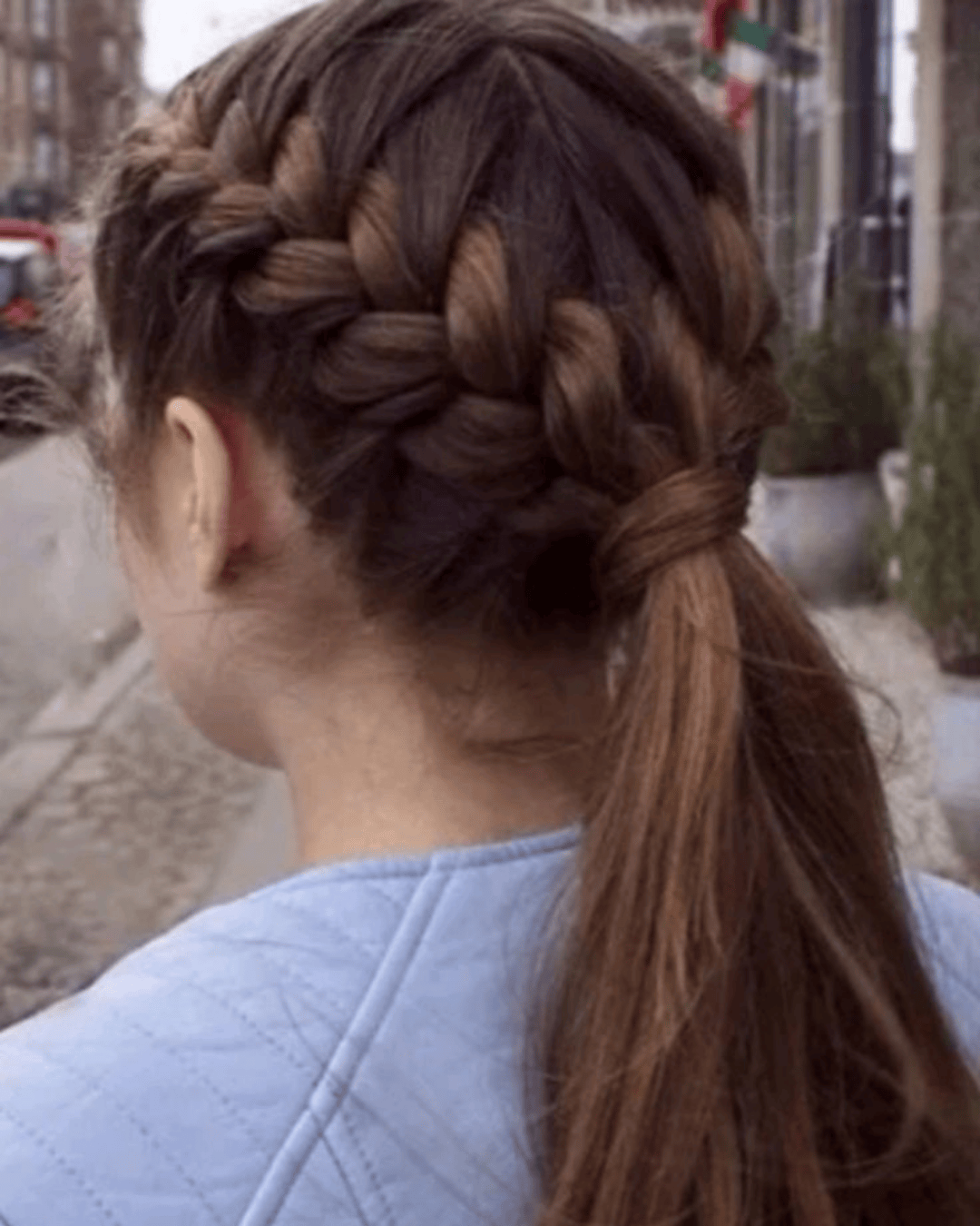oily hairstyle low side braid pony