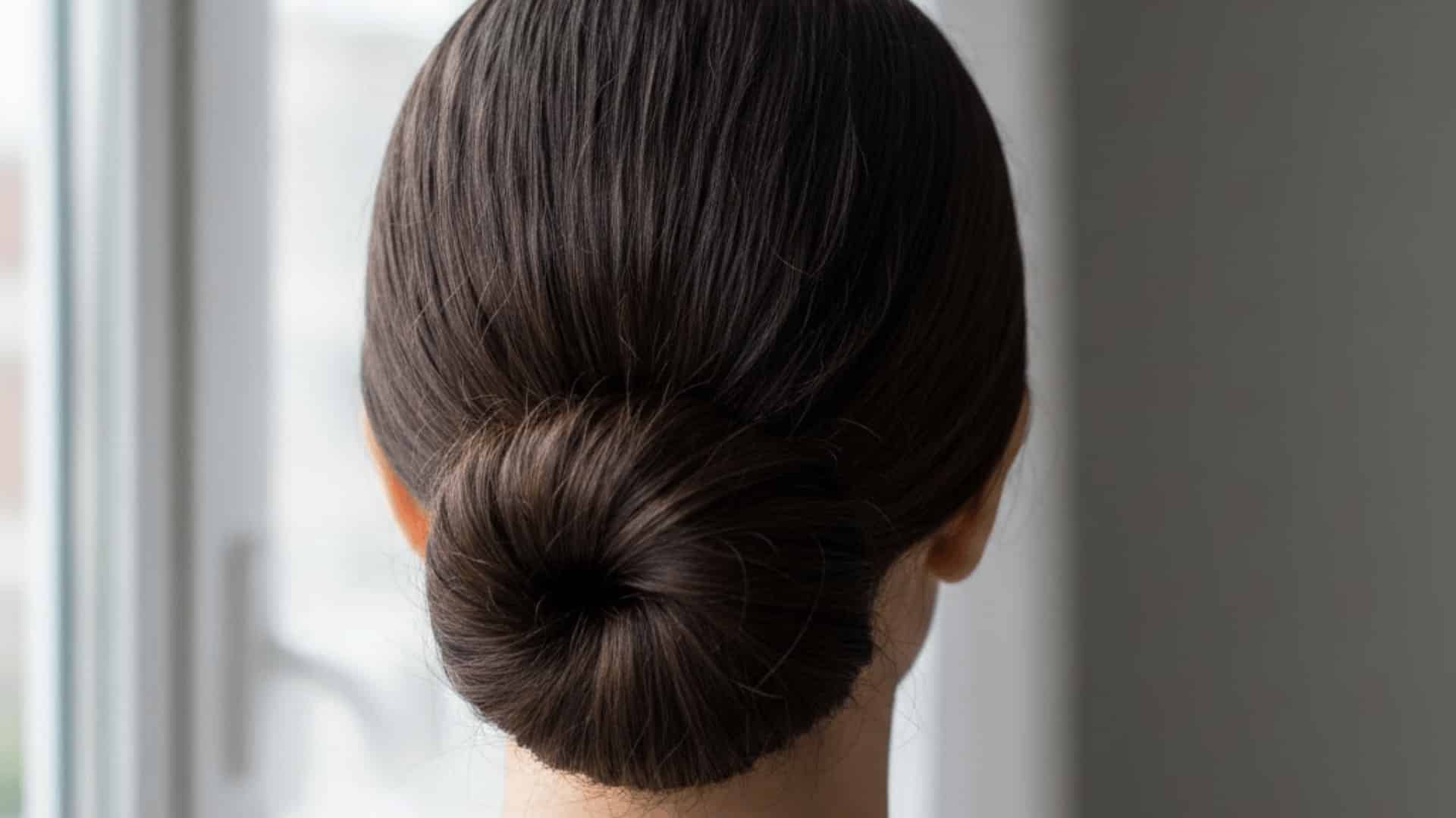simple low bun style showing hairstyles for oily hair in natural light