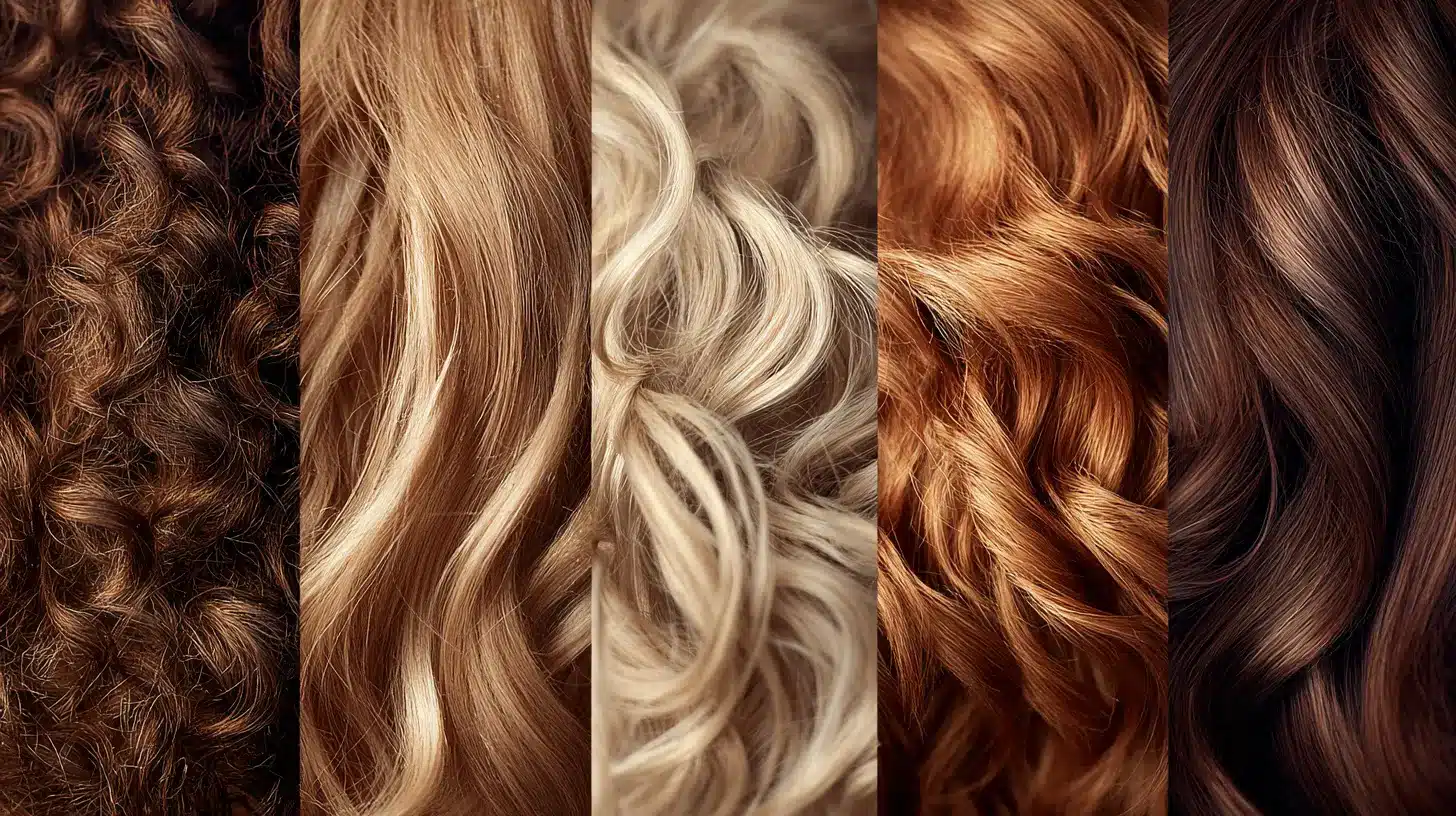 A collage displaying various curl colors, textures, and hair types