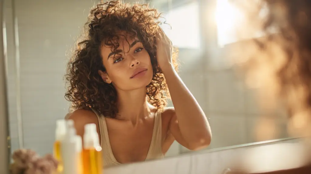 A woman doing her best daily hair routine for curly hair that saves time