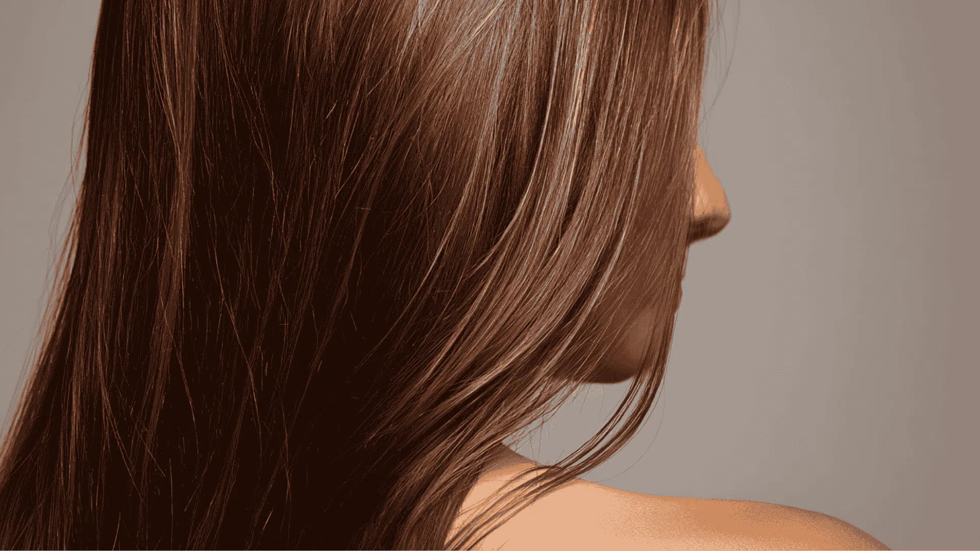 Back view of smooth brown hair showing oily and hydrated strands with no tangles