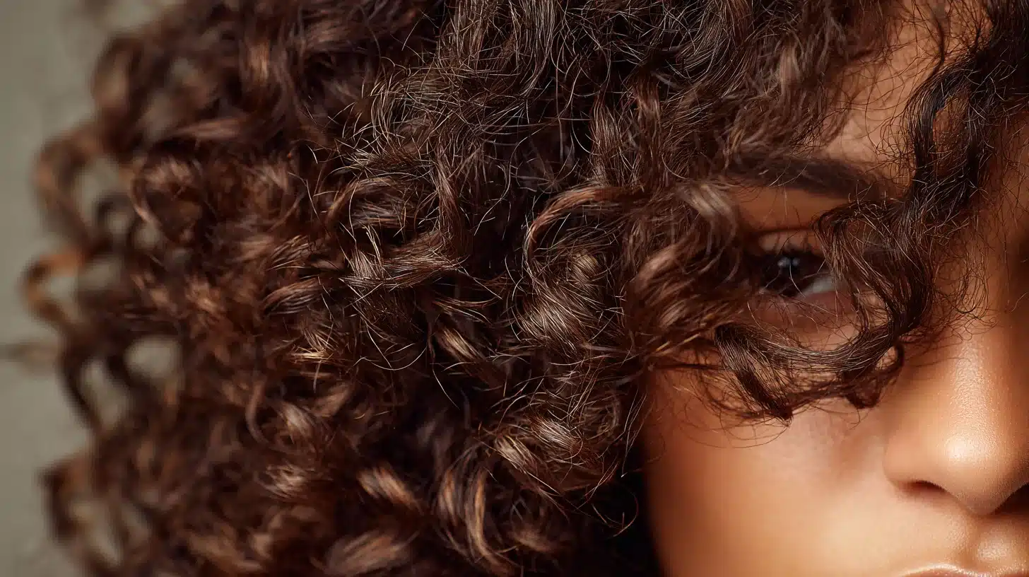 Close-up of a woman with vibrant curly hair, emphasizing the advantages of using deep conditioners for hydration