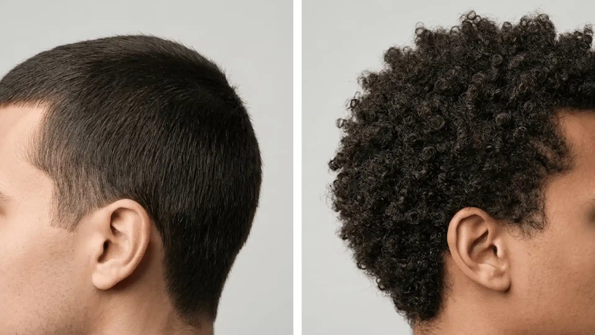 Same No. 4 clipper guard showing different results on straight and curly hair in haircut guard guide