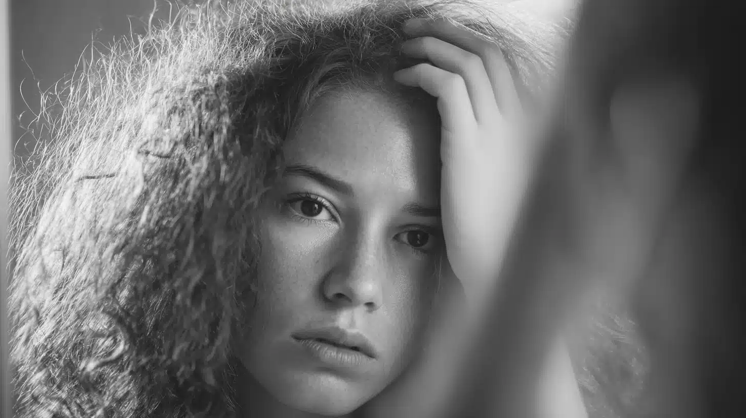 Woman with curly hair in mirror showing Signs of Overwashing Hair and How to Fix Damage Fast