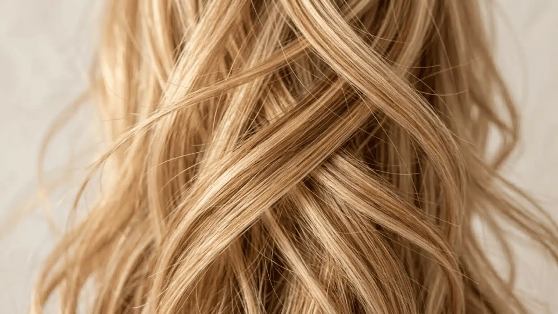 blonde hair strands with caramel and honey brown lowlights creating soft dimensional color