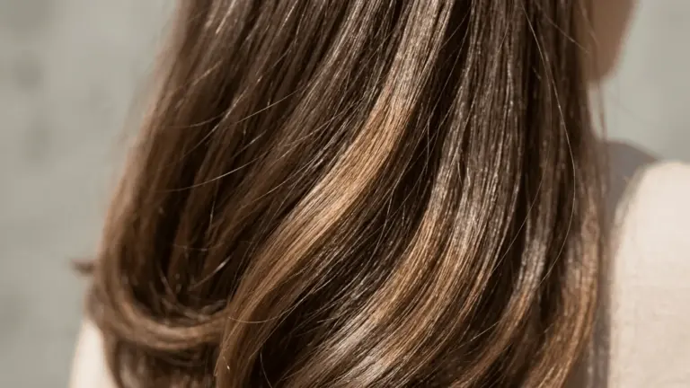 hair lowlights showing slight orange brassiness in natural light explaining why lowlights look orange