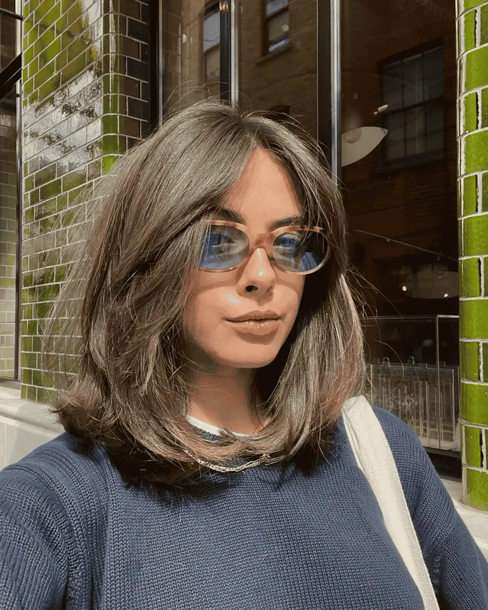 layered lob with curtain bangs