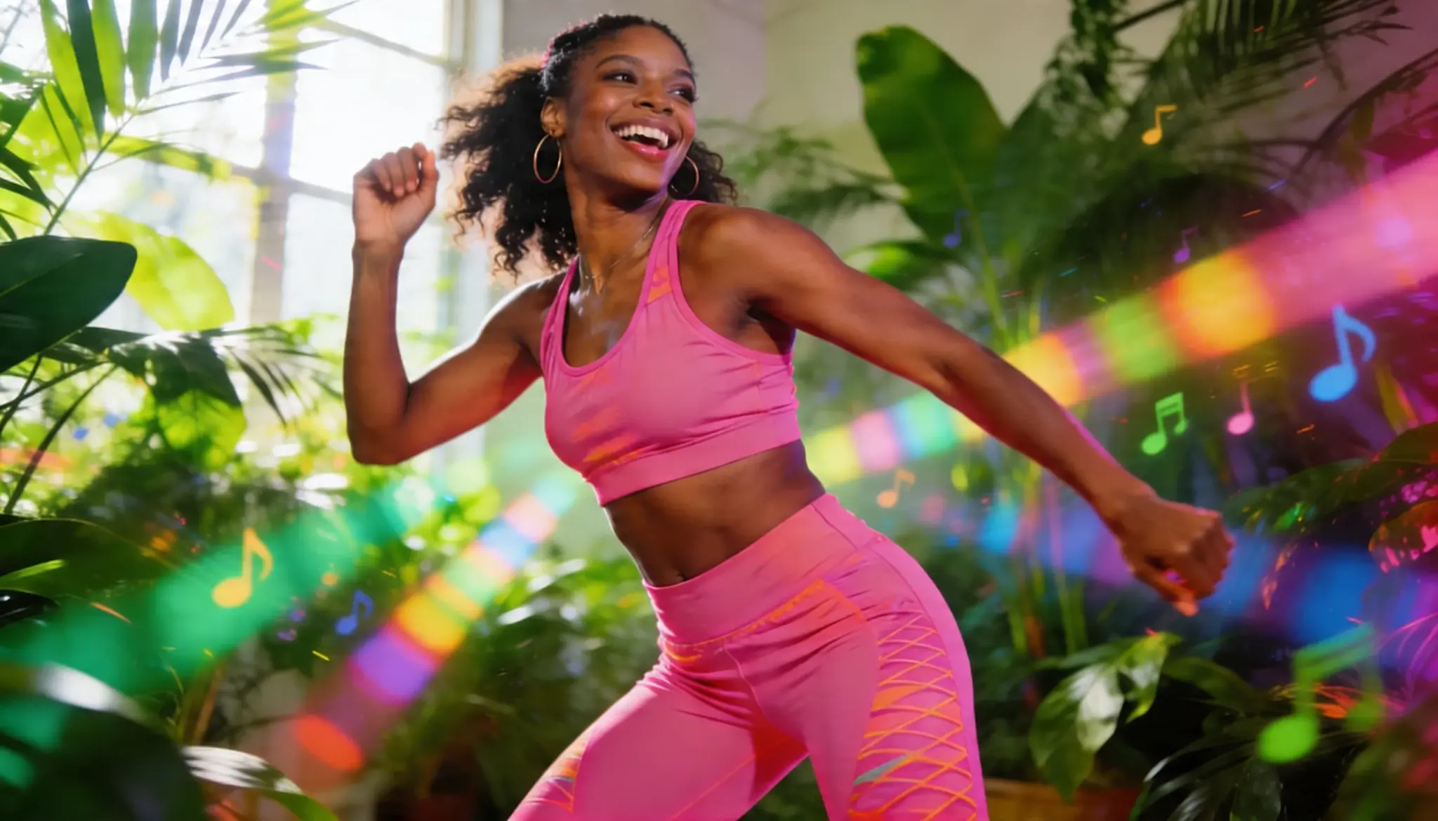 Person enjoying dance fitness workout in a lively indoor setting