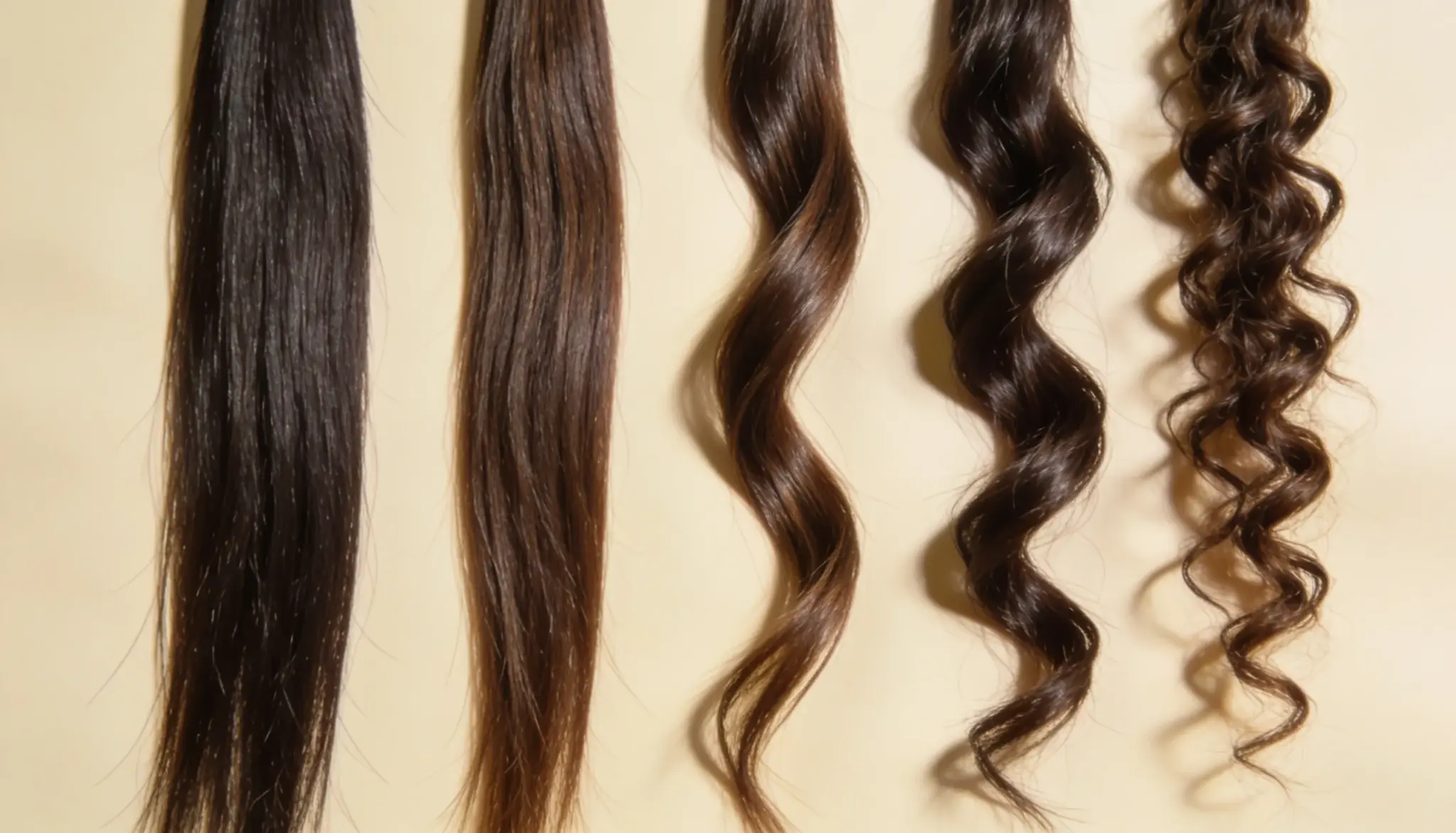 Various natural hair textures including straight wavy and curly