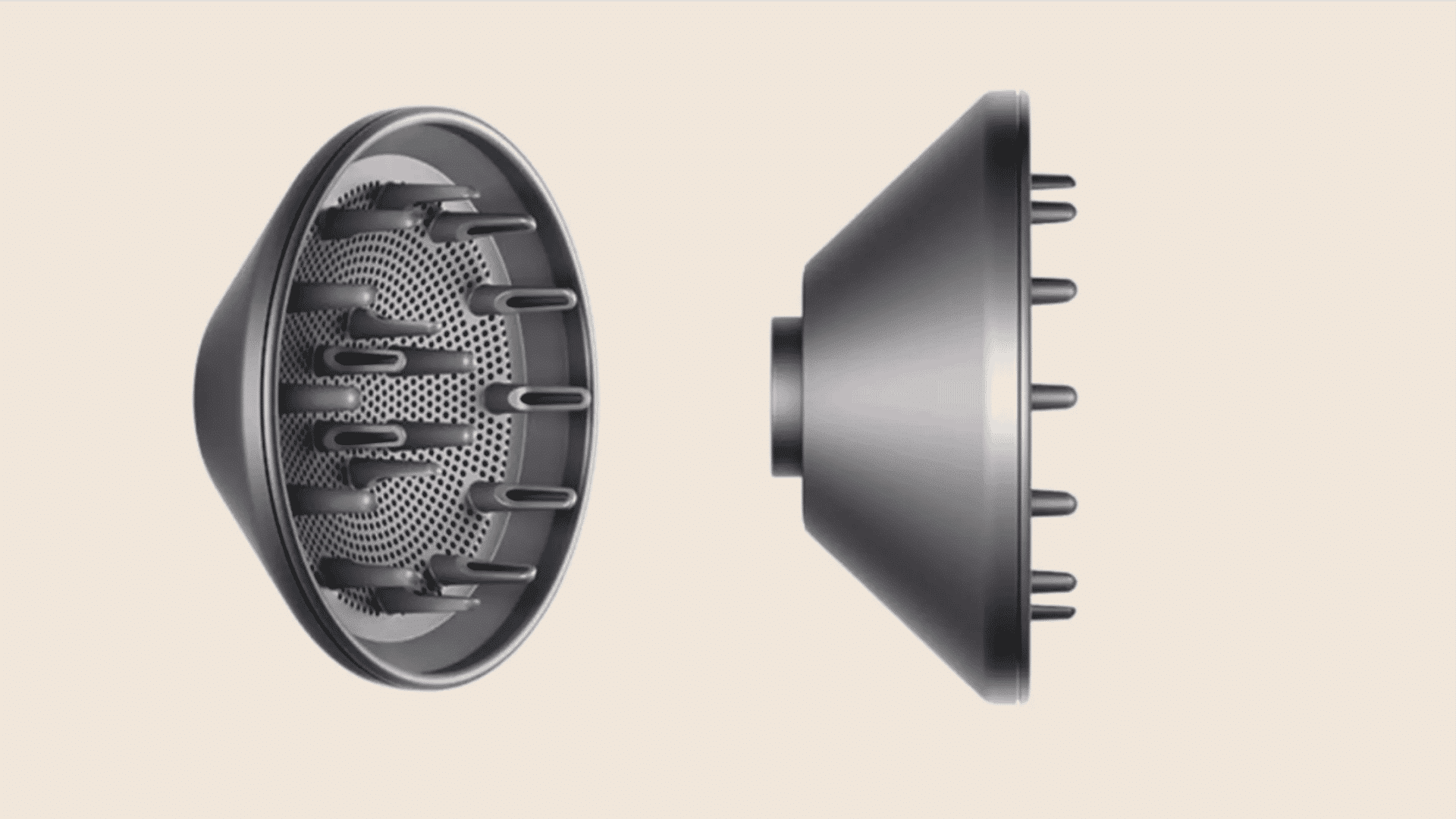 Two hair dryers diffuser attachment displayed side by side for enhancing curls and waves