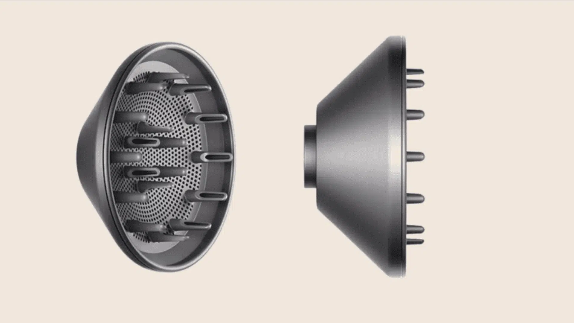 Two hair dryers diffuser attachment displayed side by side for enhancing curls and waves