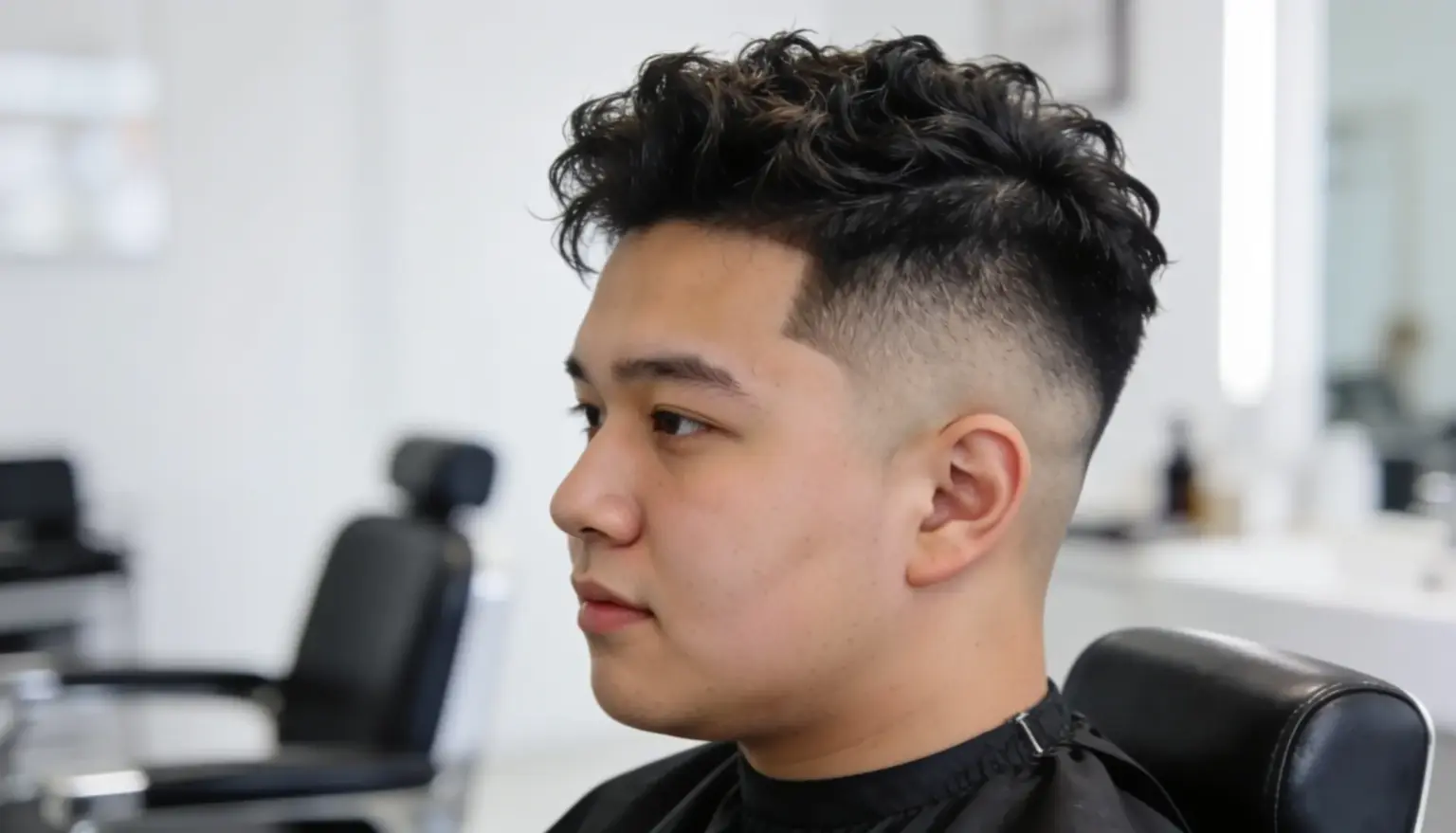 Man with textured crop and high fade for a round face hairstyle