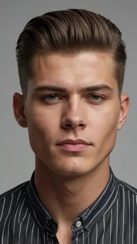 A man with a comb-over fade hairstyle, showcasing a clean look suitable for a square face shape.