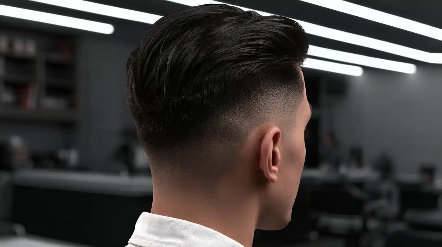 A man with a fresh mid-skin fade haircut, viewed from the back.