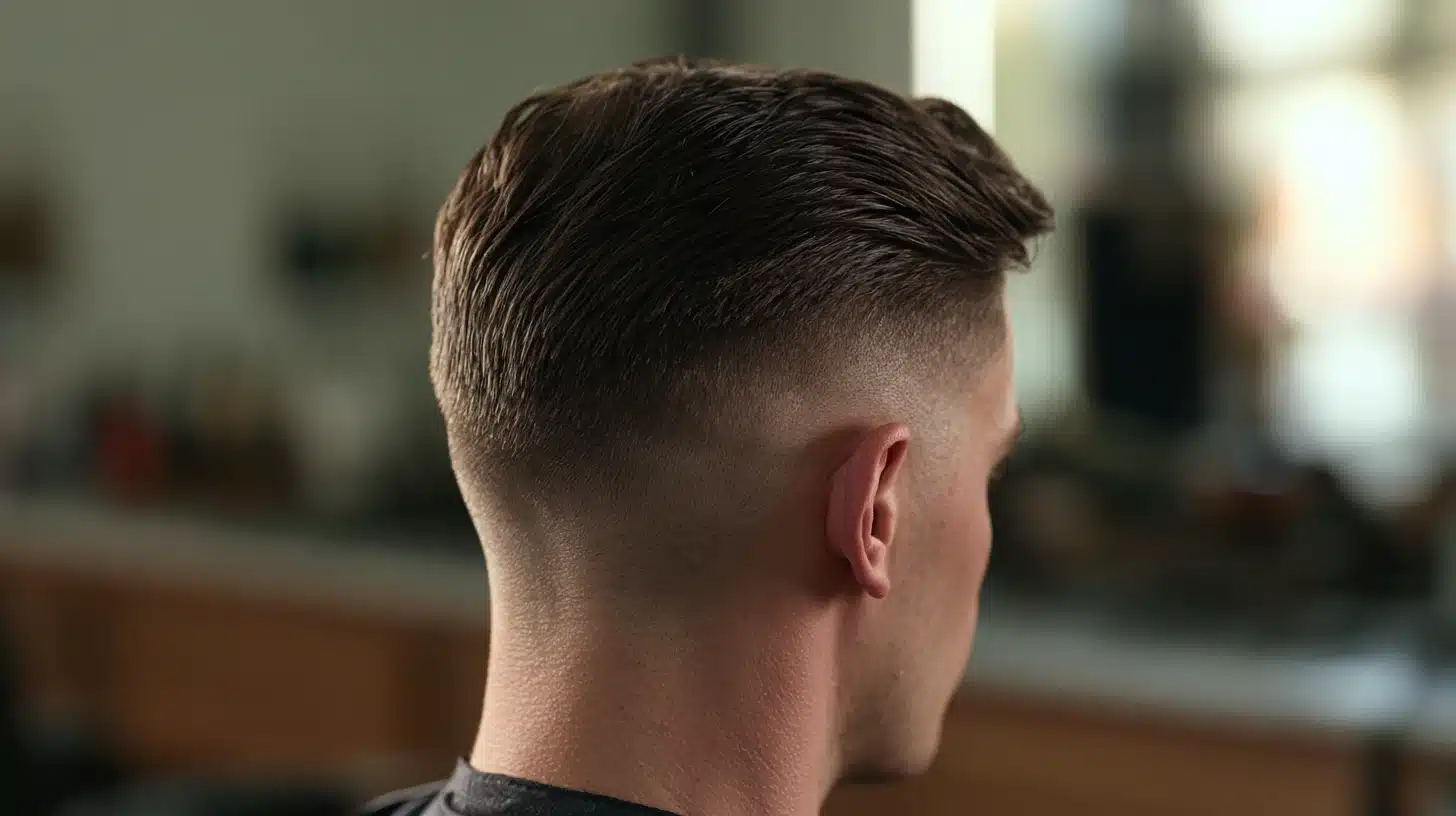 A man with a mid skin fade haircut viewed from the back and side.