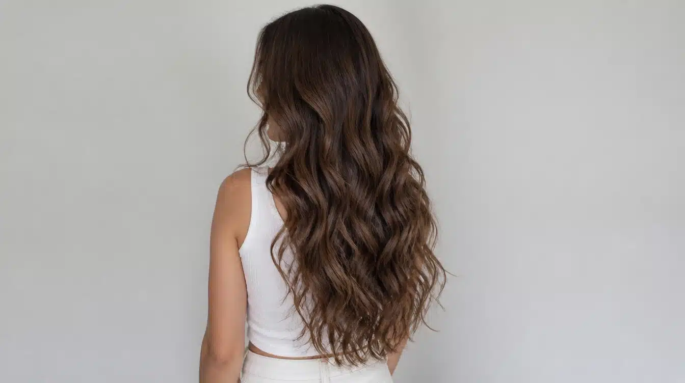A woman with long, wavy hair cascading down her shoulders, resembling mermaid waves.