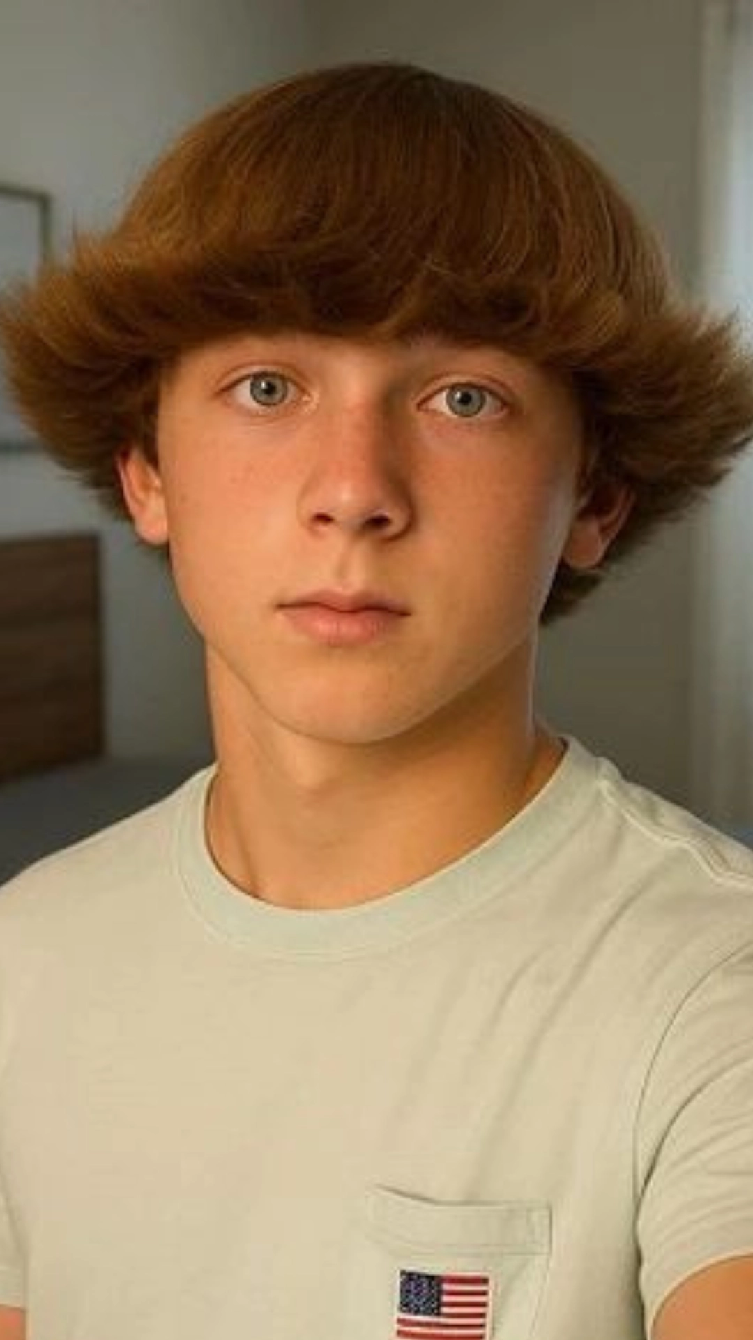 A young man having mid length flowy haircut, showcasing his hair elegantly.