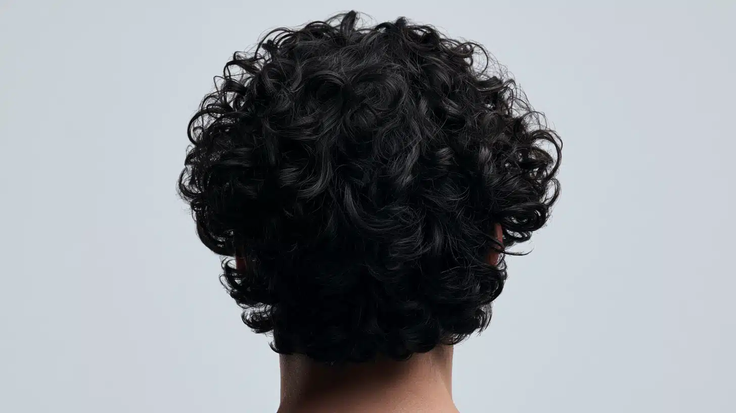 Back view of a man with curly hair, showcasing the texture and volume of his hairstyle.