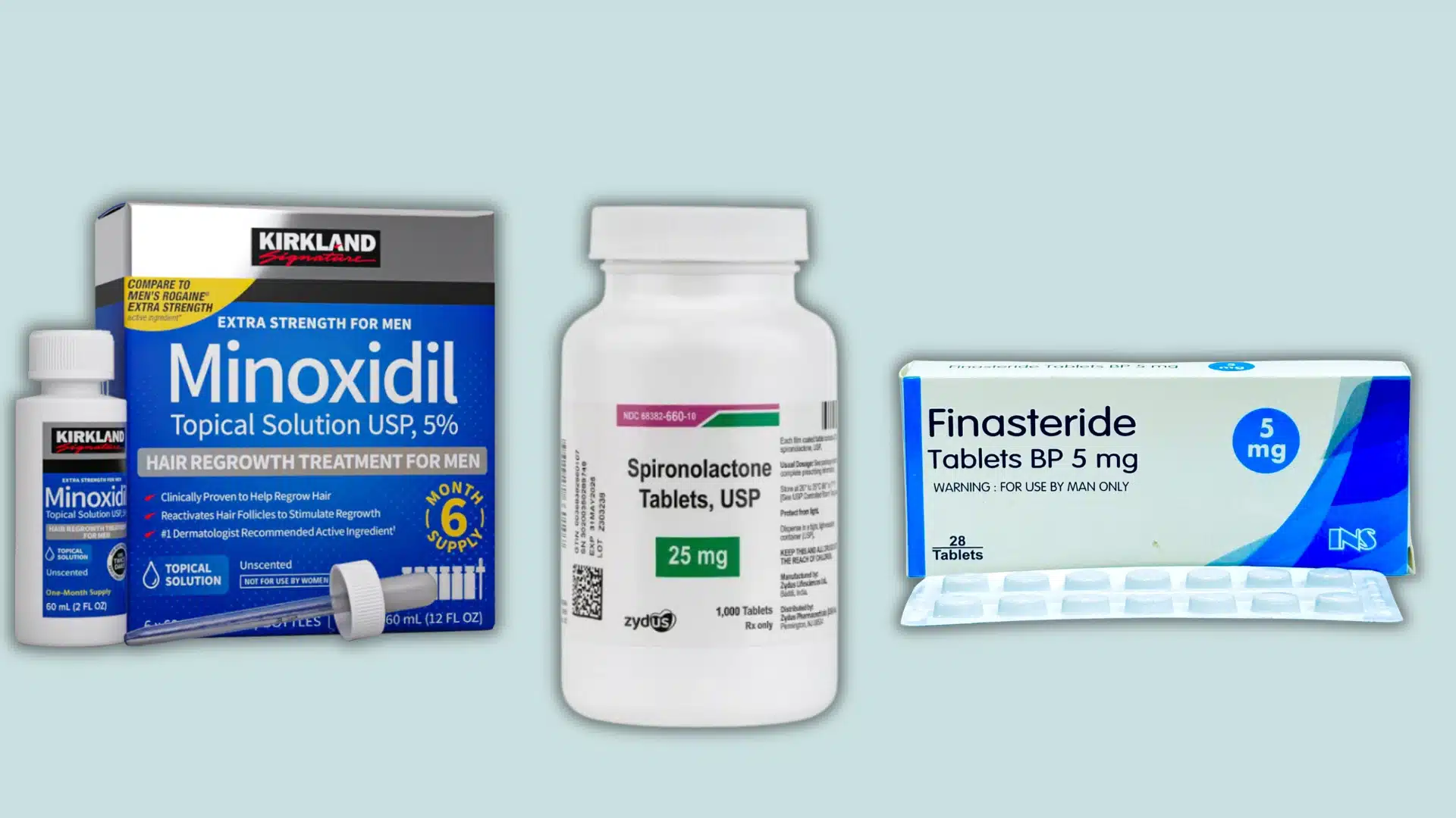 Minoxidil finasteride and spironolactone commonly prescribed to help treat certain types of hair loss