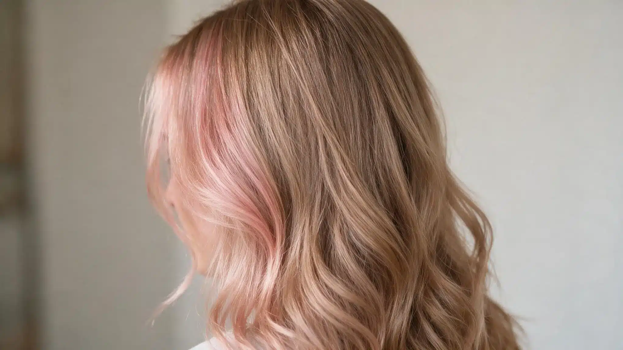 Rose gold money piece framing the face on light brown hair
