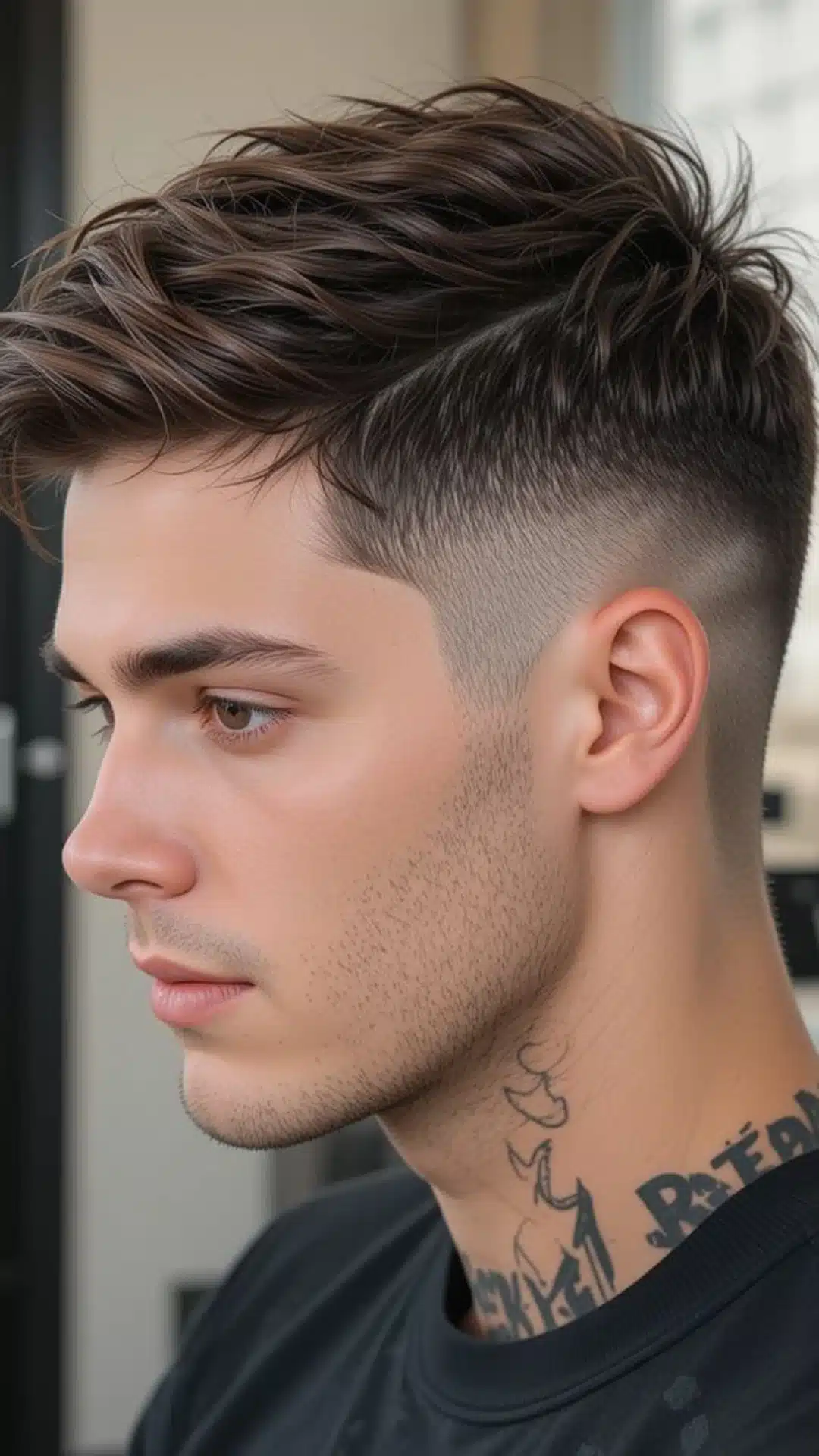 Textured crop haircut with low fade and messy top